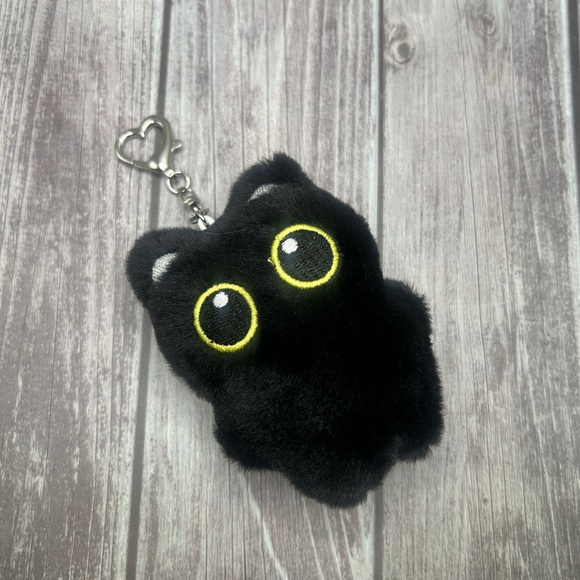 LAST 2❣️🐈‍⬛NEW Black Cat Bag Charm/ Keychain Plush Fuzzy Eyes Kawaii Cute Kitty - Picture 5 of 15